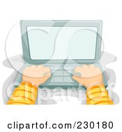 Royalty Free RF Clipart Illustration Of A Boys Hands Typing On A Laptop