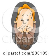 Royalty Free RF Clipart Illustration Of A Scared Man Sweating And Cowering Over Gray
