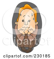 Poster, Art Print Of Scared Man Sweating And Cowering Over Gray