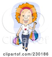 Poster, Art Print Of Happy Woman Shopping Over Blue