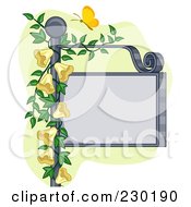 Poster, Art Print Of Butterfly Over A Blank Sign Post With Yellow Flowers
