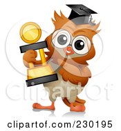 Royalty Free RF Clipart Illustration Of A Professor Owl Holding A Trophy
