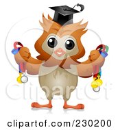 Royalty Free RF Clipart Illustration Of A Professor Owl Holding Medals