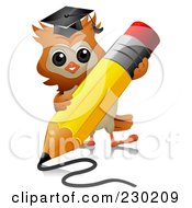 Royalty Free RF Clipart Illustration Of A Professor Owl Using A Pencil