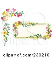 Poster, Art Print Of Digital Collage Of A Pink And Yellow Floral Frame And Corner Border