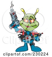 Green Alien Holding A Ray Gun