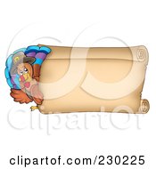 Royalty Free RF Clipart Illustration Of A Thanksgiving Turkey Bird With A Blank Parchment Page 1
