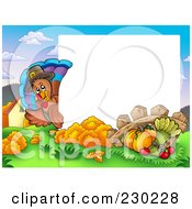 Poster, Art Print Of Horizontal Thanksgiving Turkey Bird And Harvest Frame Around White Space
