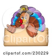Royalty Free RF Clipart Illustration Of A Thanksgiving Turkey Bird Over A Wooden Sign