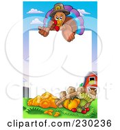 Poster, Art Print Of Vertical Thanksgiving Turkey Bird And Harvest Frame Around White Space