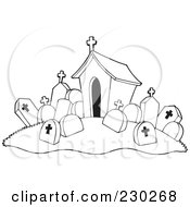 Royalty Free RF Clipart Illustration Of A Coloring Page Outline Of A Cemetery