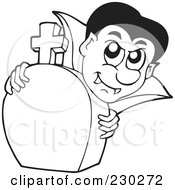 Royalty Free RF Clipart Illustration Of A Coloring Page Outline Of A Vampire And Tombstone