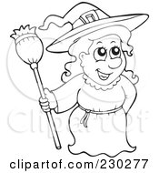 Royalty Free RF Clipart Illustration Of A Coloring Page Outline Of A Witch