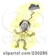 Royalty Free RF Clipart Illustration Of A Man Being Struck By Lightning On Yellow by BNP Design Studio