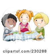 Poster, Art Print Of Diverse School Kids Reading A Book