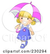 Poster, Art Print Of Happy Girl Walking And Carrying An Umbrella