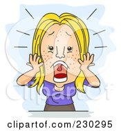 Woman Screaming Over Pimples On Blue