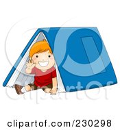 Royalty Free RF Clipart Illustration Of A School Boy Waving And Sitting Under A Book Tent