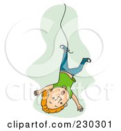 Poster, Art Print Of Man Falling With A String Tied To His Foot On Green