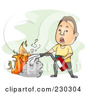 Royalty Free RF Clipart Illustration Of A Man Extinguishing A Fire On Green