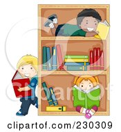Poster, Art Print Of Diverse School Kids Reading Books By A Shelf