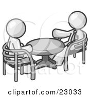 Poster, Art Print Of Two White Business Men Sitting Across From Eachother At A Table During A Meeting