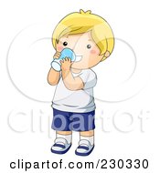 Poster, Art Print Of Happy Blond Boy Drinking A Glass Of Milk