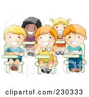 Royalty Free RF Clipart Illustration Of Diverse School Kids Sitting At Their Desks
