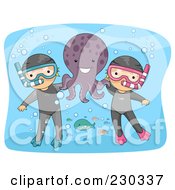 Poster, Art Print Of Children Snorkeling With An Octopus