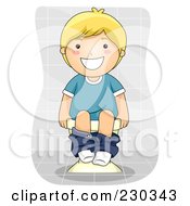 Poster, Art Print Of Happy Blond Boy Using The Toilet