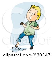 Royalty Free RF Clipart Illustration Of A Man Testing The Water With His Toes Over Blue