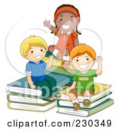 Royalty Free RF Clipart Illustration Of Diverse School Kids Sitting On Books