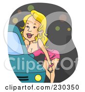 Royalty Free RF Clipart Illustration Of A Hooker Standing By A Car Over Gray