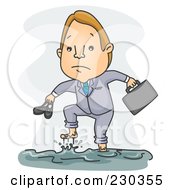 Royalty Free RF Clipart Illustration Of A Businessman Walking In A Flood On Gray by BNP Design Studio