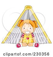 Royalty Free RF Clipart Illustration Of A Happy School Girl Sitting In Front Of A Large Book Tent