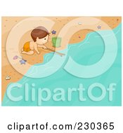 Royalty Free RF Clipart Illustration Of A Boy Playing With A Stick In The Surf On A Beach
