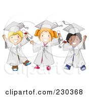 Poster, Art Print Of Diverse School Kids In Graduation Caps And Gowns