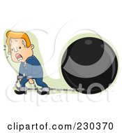 Businessman Pulling A Huge Ball And Chain