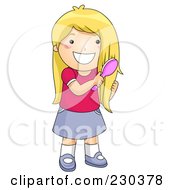 Royalty Free RF Clipart Illustration Of A Happy Girl Brushing Her Hair