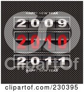 Royalty Free RF Clipart Illustration Of 2009 2010 And 2011 Counters With Happy New Year Text On Carbon Fiber