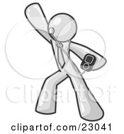 Clipart Illustration Of A White Man Dancing And Listening To Music With An MP3 Player