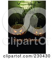 Poster, Art Print Of Happy Halloween Greeting With Jackolanterns In A Graveyard