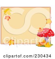 Poster, Art Print Of Blank Tan Sign With Autumn Leaves And A Mushroom