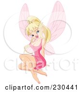 Royalty Free RF Clipart Illustration Of A Flirty Blond Fairy Sitting In A Pink Dress
