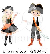 Poster, Art Print Of Digital Collage Of A Halloween Girl And Boy In Pirate Costumes