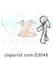 Clipart Illustration Of A White Businessman Talking On A Cell Phone A Communications Tower In The Background