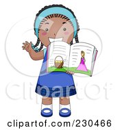 Poster, Art Print Of Happy Black School Girl Holding An Open Book