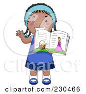 Royalty Free RF Clipart Illustration Of A Happy Black School Girl Holding An Open Book