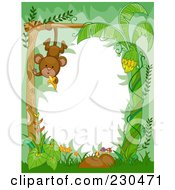 Cute Animal Border Of A Hanging Monkey In The Jungle Around White Space