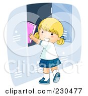 Royalty Free RF Clipart Illustration Of A Happy School Girl Putting Books In Her Locker by BNP Design Studio